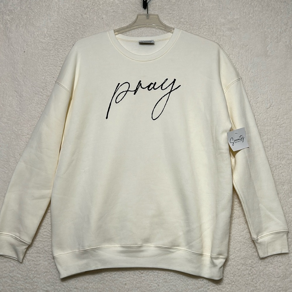 NWT serenity the brand pray, graphic, crewneck sweatshirt, size XL